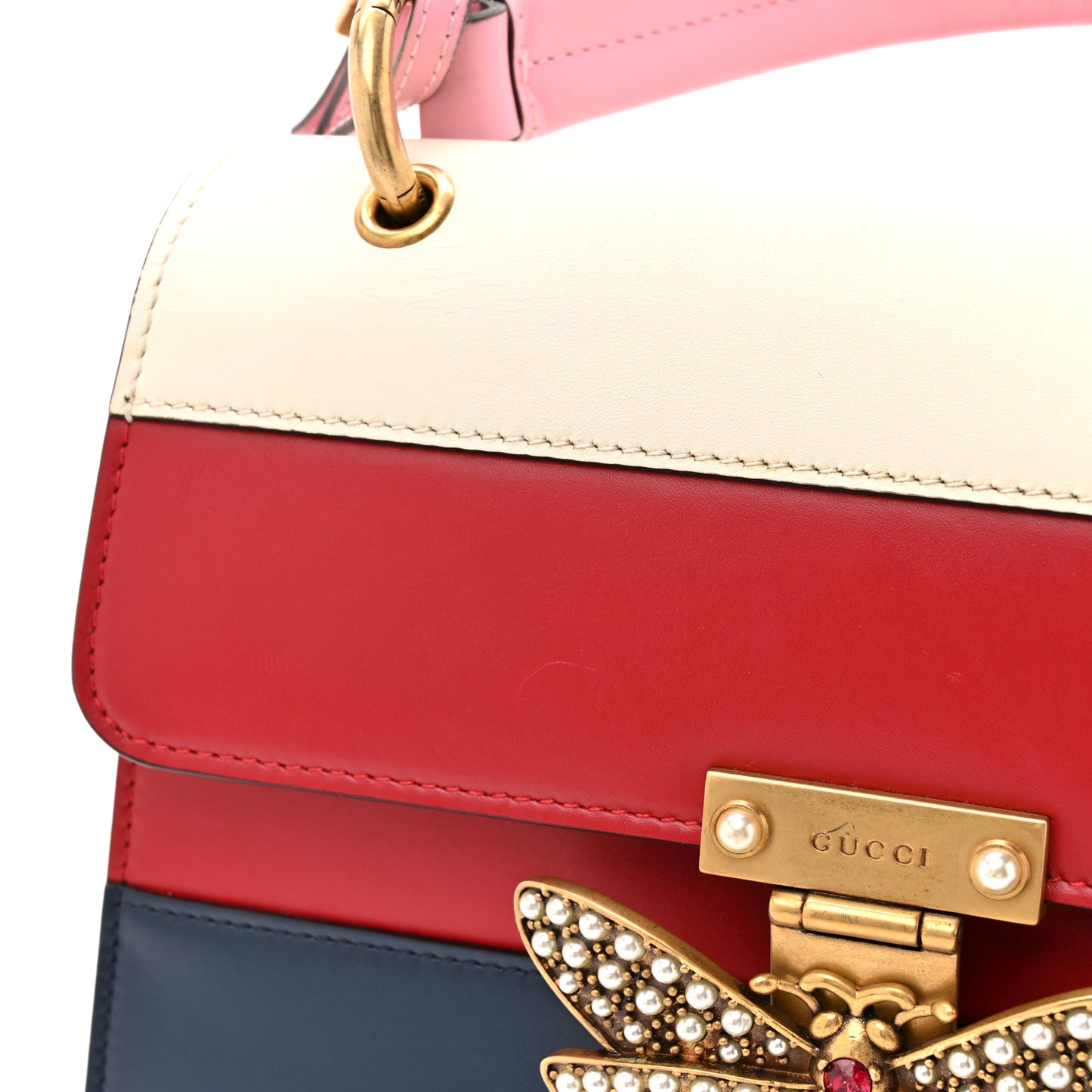 Calfskin Sylvie Web Small Queen Margaret Top Handle Bag Blue Agata Hibiscus Red Mystic White Sugar Pink