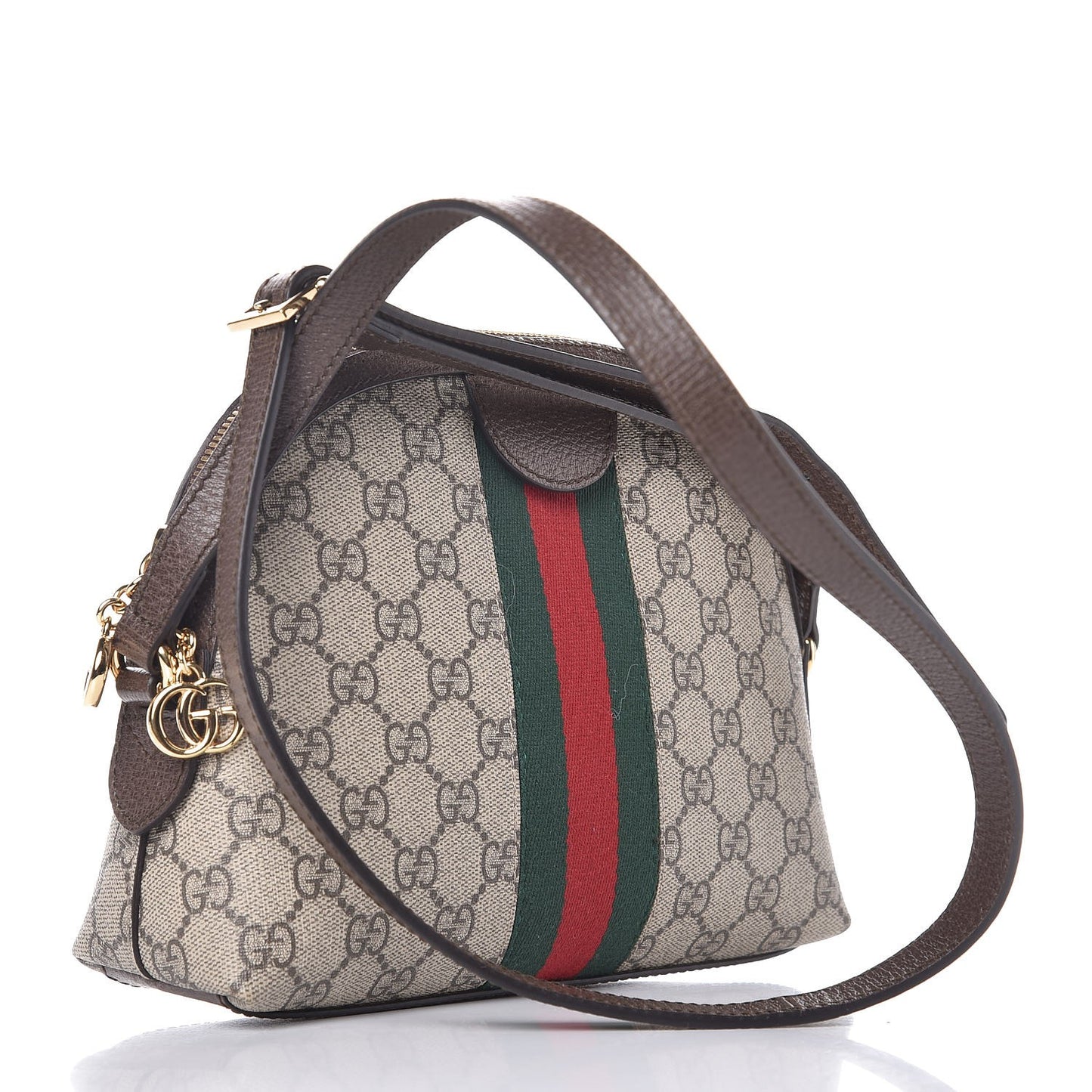 GG Supreme Monogram Textured Dollar Calfskin Web Small Ophidia Dome Shoulder Bag Beige Ebony New Acero