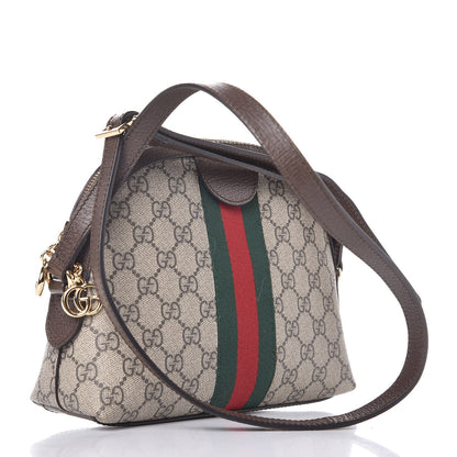 Gucci GG Supreme Monogram Textured Dollar Calfskin Web Small Ophidia Dome Shoulder Bag Beige Ebony New Acero 3 of 7