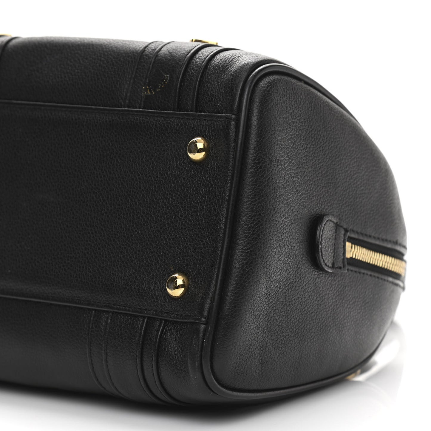 Grained Calfskin Studded Boston Bag Black