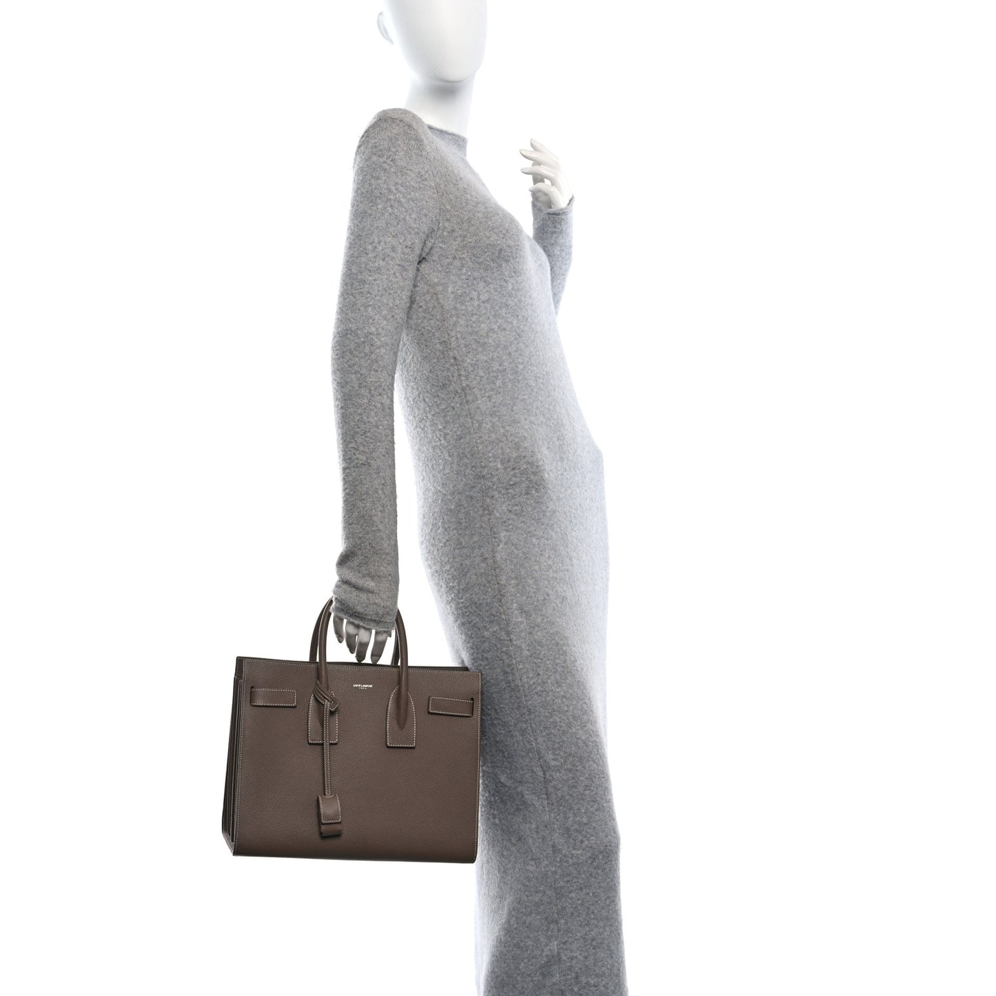 Grained Calfskin Topstitch Small Classic Sac De Jour Taupe