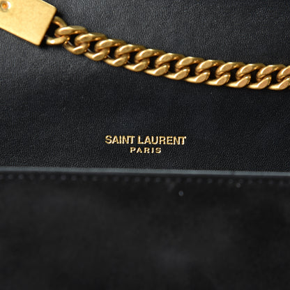 Saint Laurent Suede Embroidered Patches Small Monogram Kate Satchel Black 5 of 9