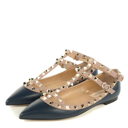 Valentino Garavani Nappa Rockstud Cage Ballerina Flats 37 Marine Poudre 3 of 8