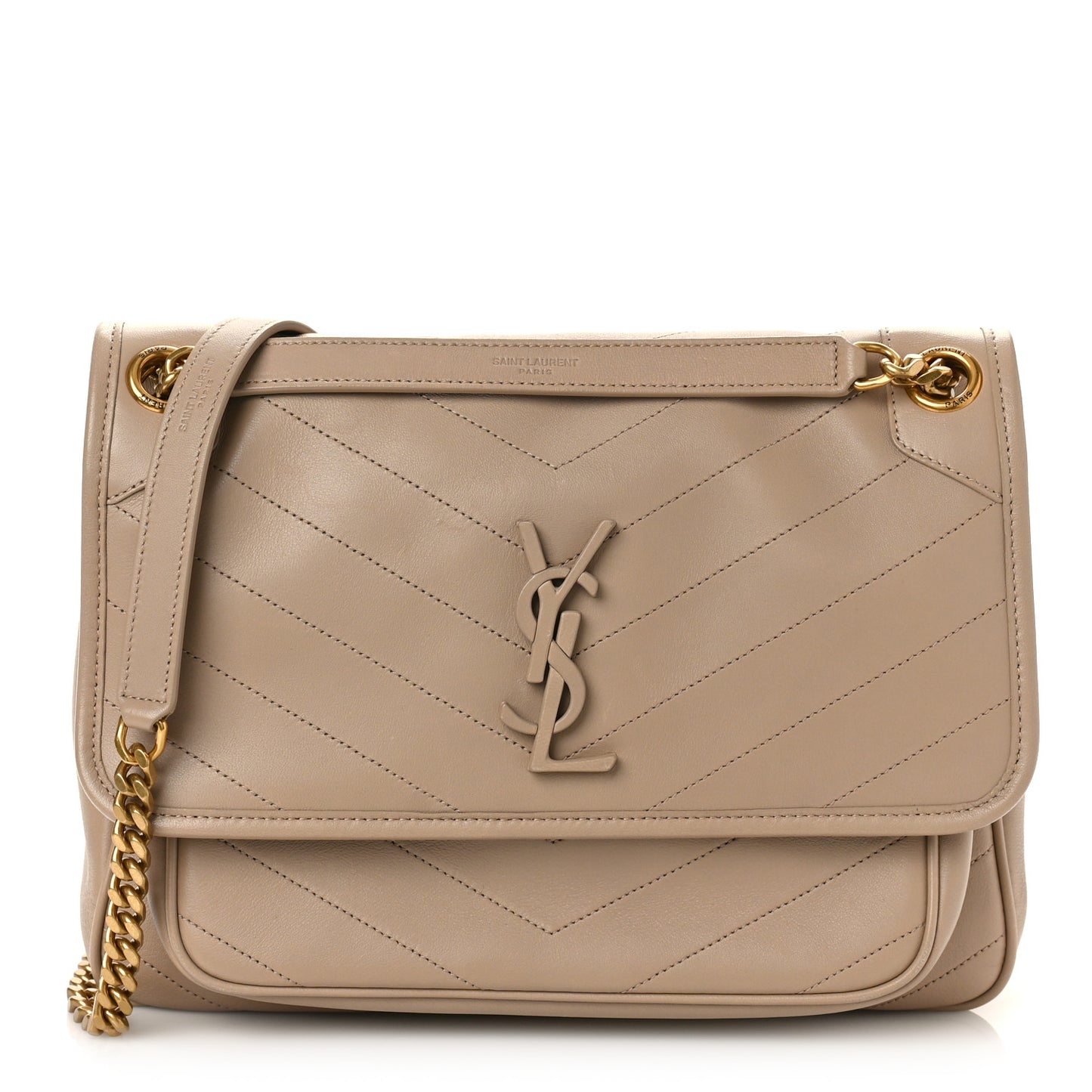 Lambskin Matelasse Monogram Medium Niki Chain Satchel Dark Beige