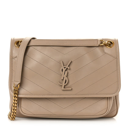 Saint Laurent Lambskin Matelasse Monogram Medium Niki Chain Satchel Dark Beige 1 of 8