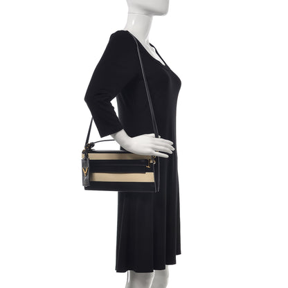 Valentino Garavani Nappa Striped My Rockstud Clutch Black Light Ivory 2 of 12