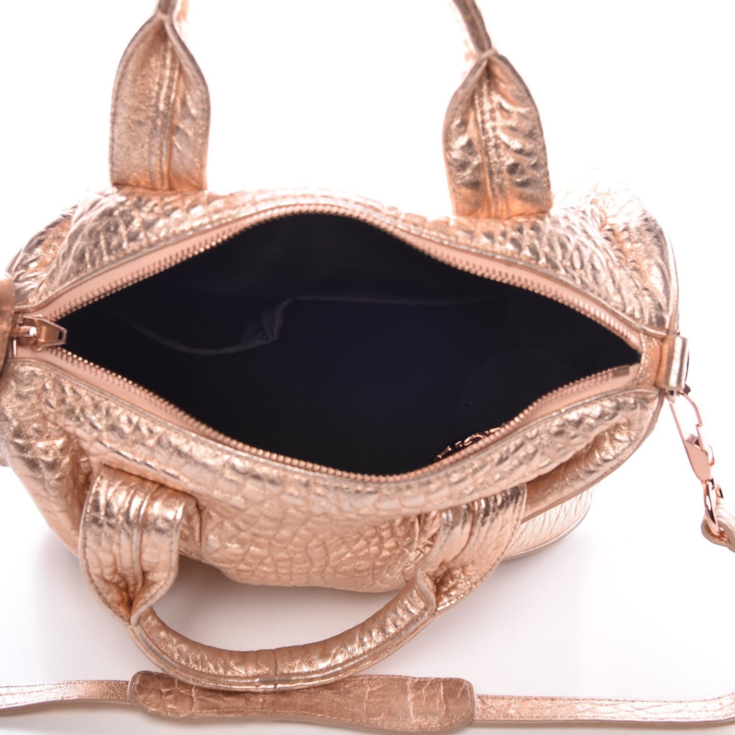 Metallic Pebbled Lambskin Rocco Rose Gold Hardware