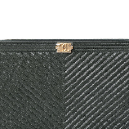 Chanel Caviar Chevron Quilted Medium Boy Zip Pouch Dark Green 9 of 10