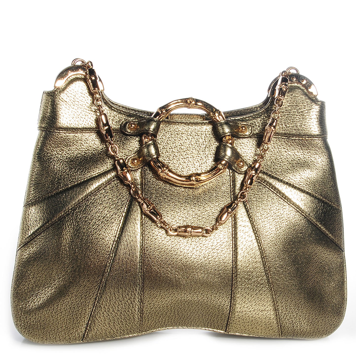 Leather Bamboo Chain Shoulder Bag Metallic