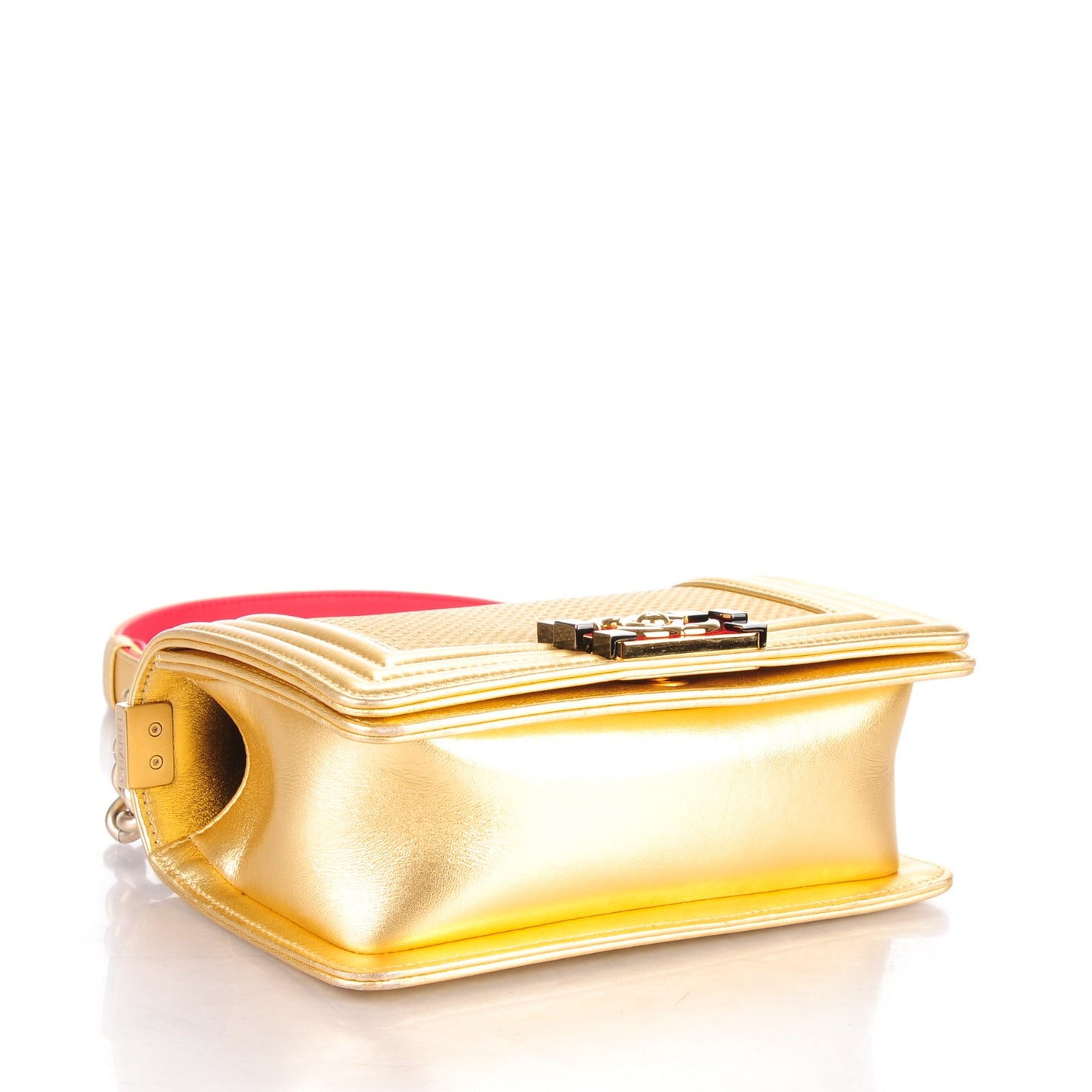 Metallic Lambskin Embossed Small Cube Boy Flap Gold