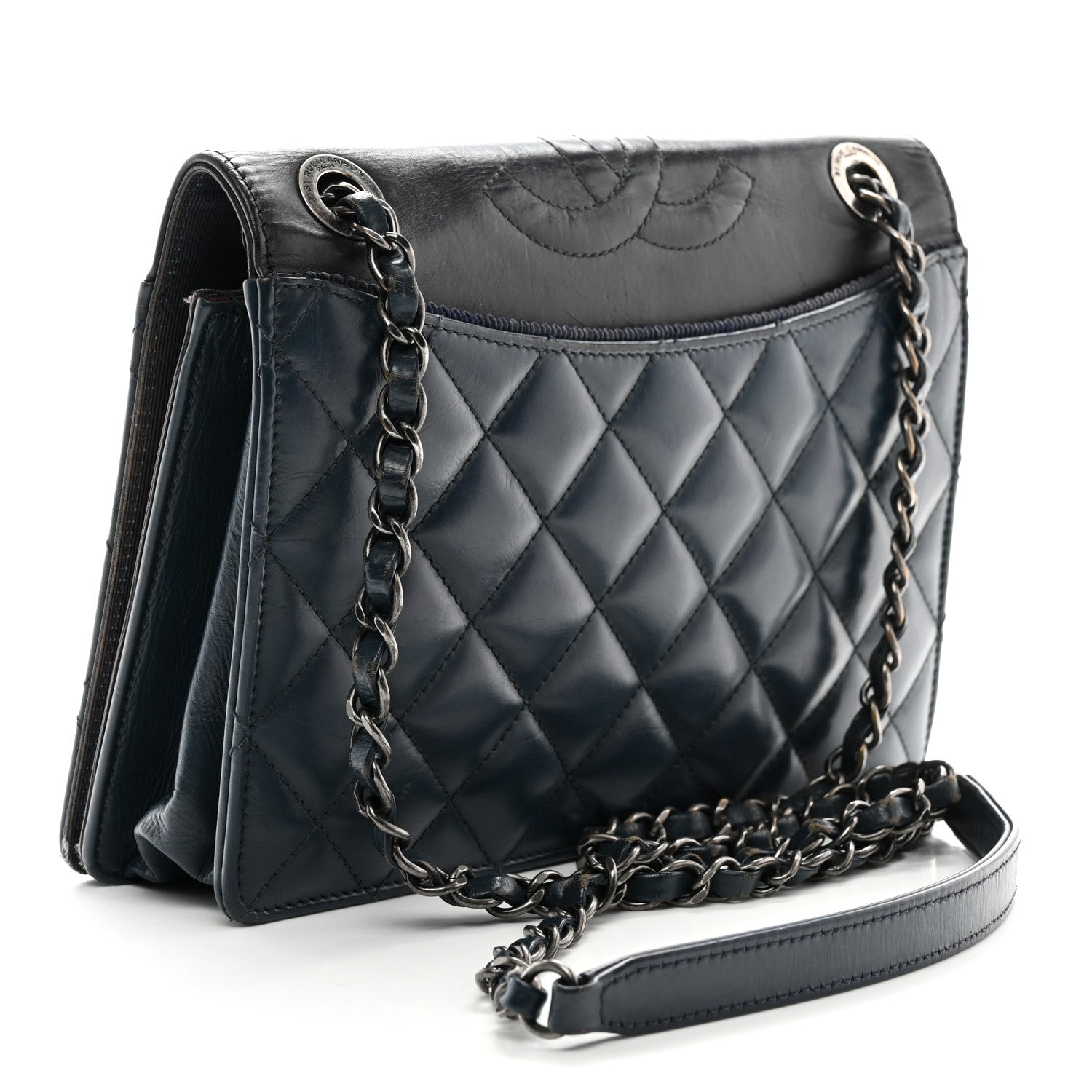 Chanel Calfskin Quilted Ballerine Flap Black Blue 3 of 13