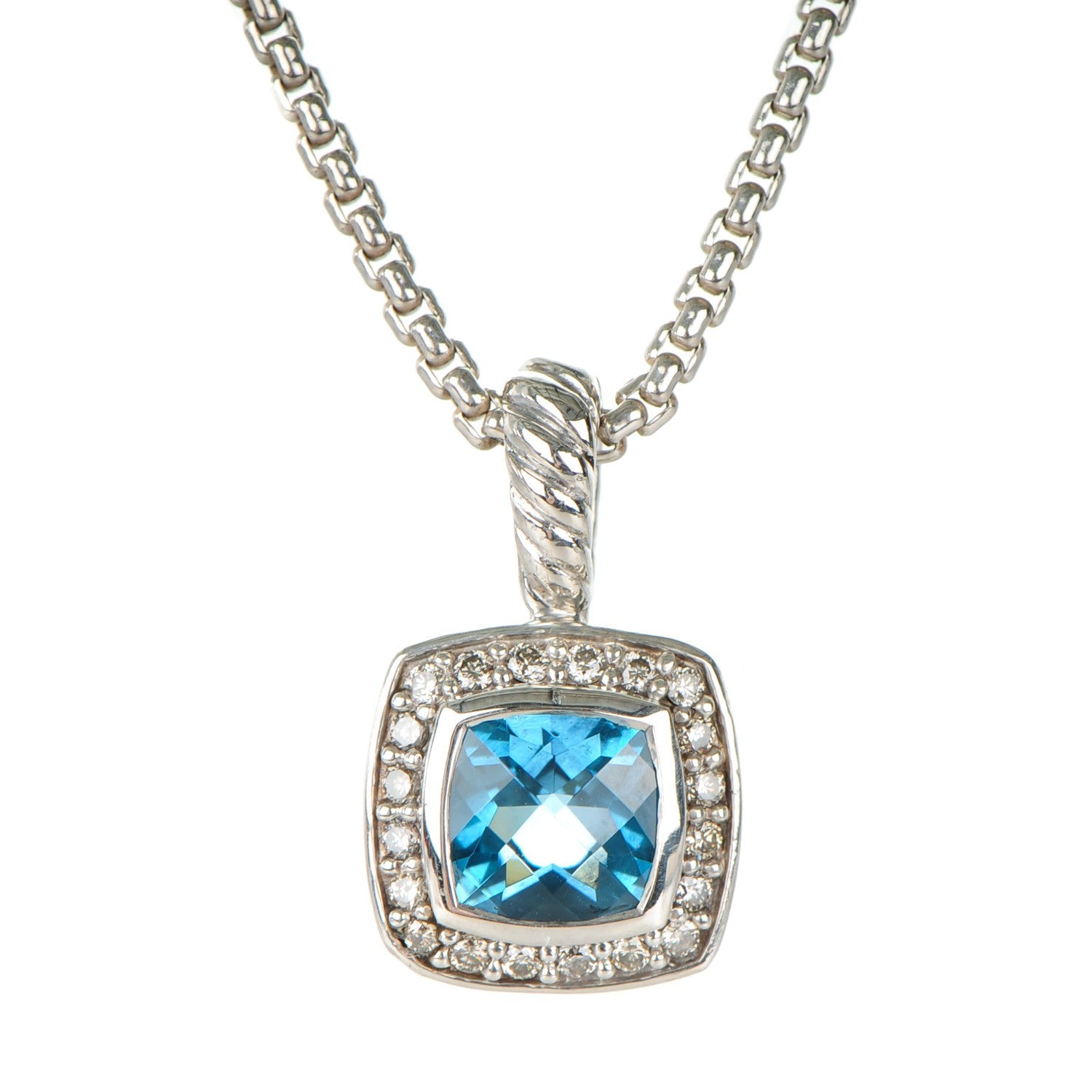 David Yurman Sterling Silver Diamond Blue Topaz 7mm Petite Albion Pendant Necklace 3 of 5