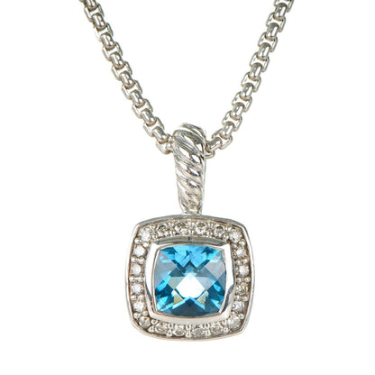 David Yurman Sterling Silver Diamond Blue Topaz 7mm Petite Albion Pendant Necklace 3 of 5