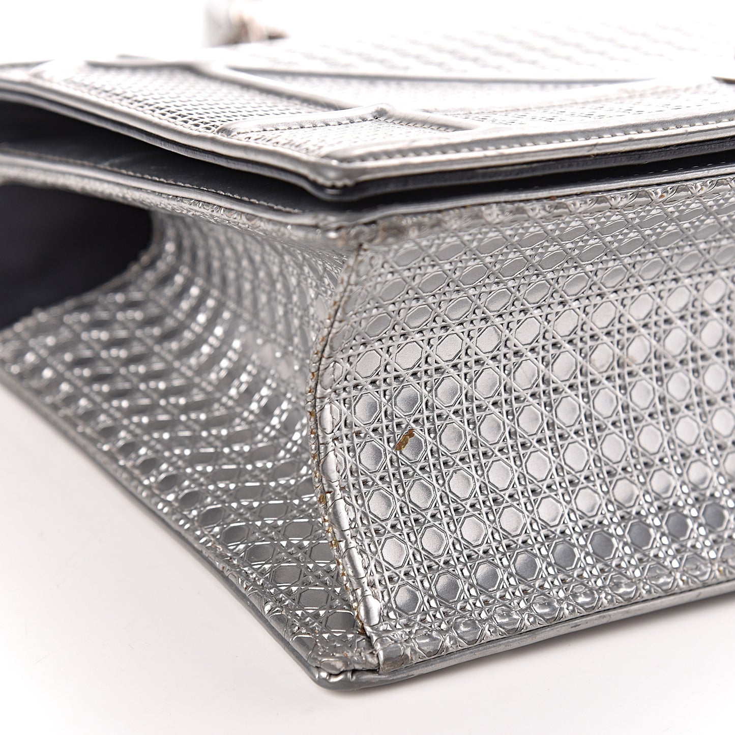 Metallic Patent Micro-Cannage Medium Diorama Flap Bag Silver