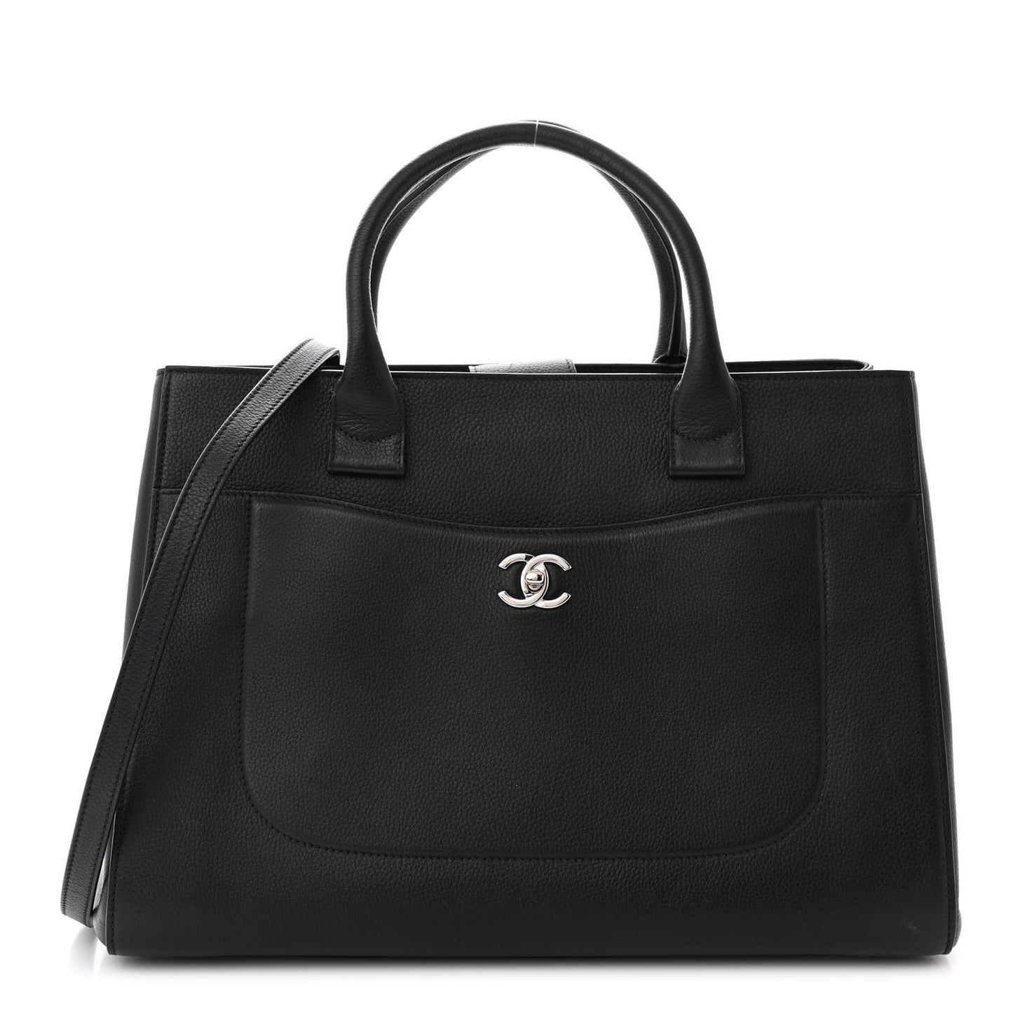 Grained Calfskin Large Neo Executive Shopper Tote Black