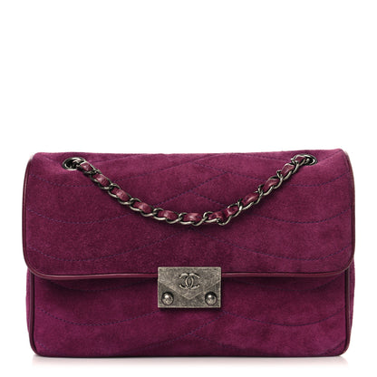 Chanel Suede Lambskin Scallop Quilted Medium Pagoda Flap Purple 1 of 12