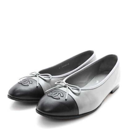 Chanel Lambskin Cap Toe CC Ballerina Flats 37.5 Grey Black 4 of 9