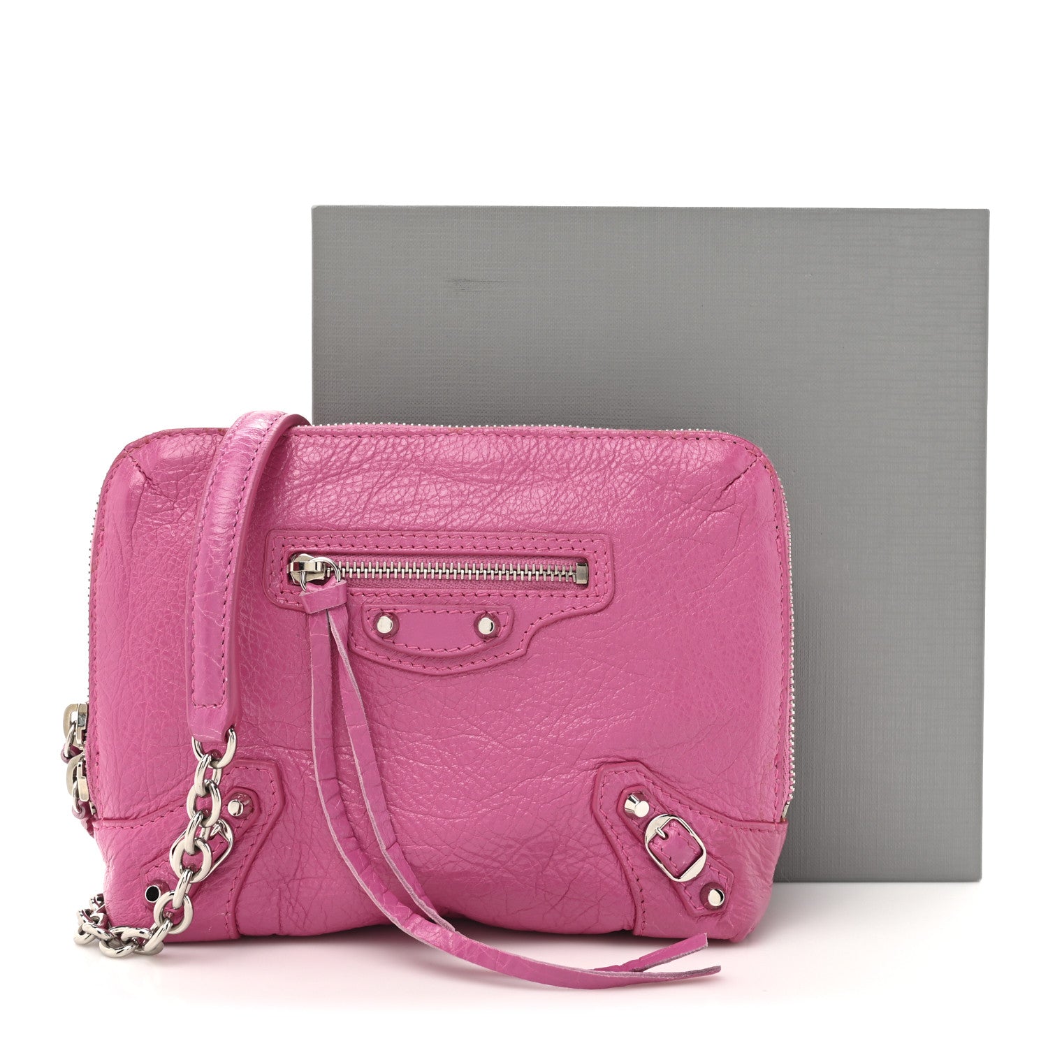 Balenciaga Agneau Arena Classic Silver Hardware Pouch With A Chain Crossbody Rose Flamingo 14 of 14