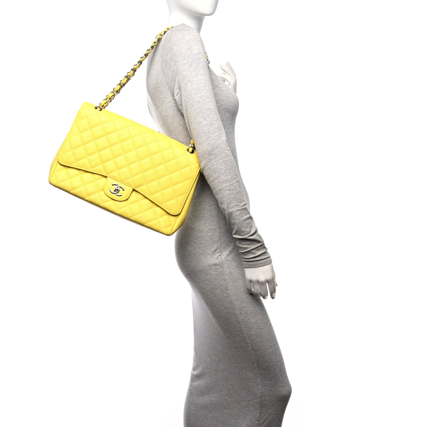 Chanel Caviar Quilted Maxi Single Flap Yellow 2 of 12