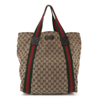 Gucci GG Monogram Medium Web Handle Vertical Tote Bag Dark Brown 1 of 10