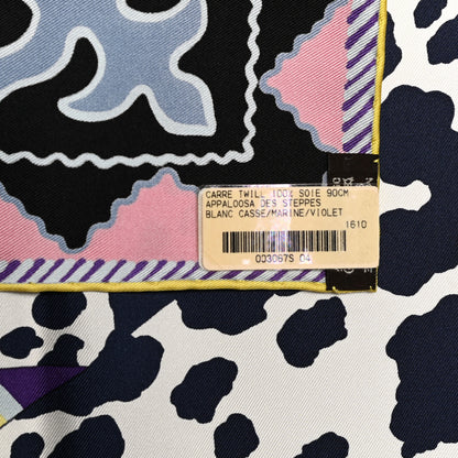 Hermes Silk Appaloosa Des Steppes Scarf 90 White Casse Marine Violet 5 of 5