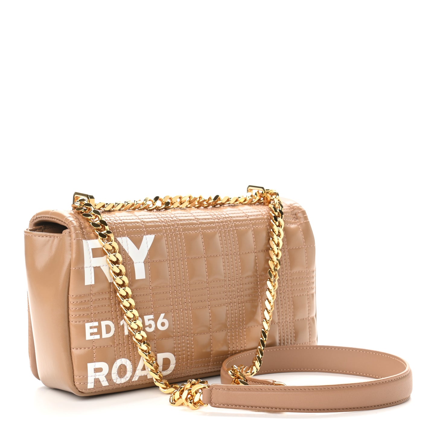 Patent Quilted Horseferry Print Small Lola Bag Tan