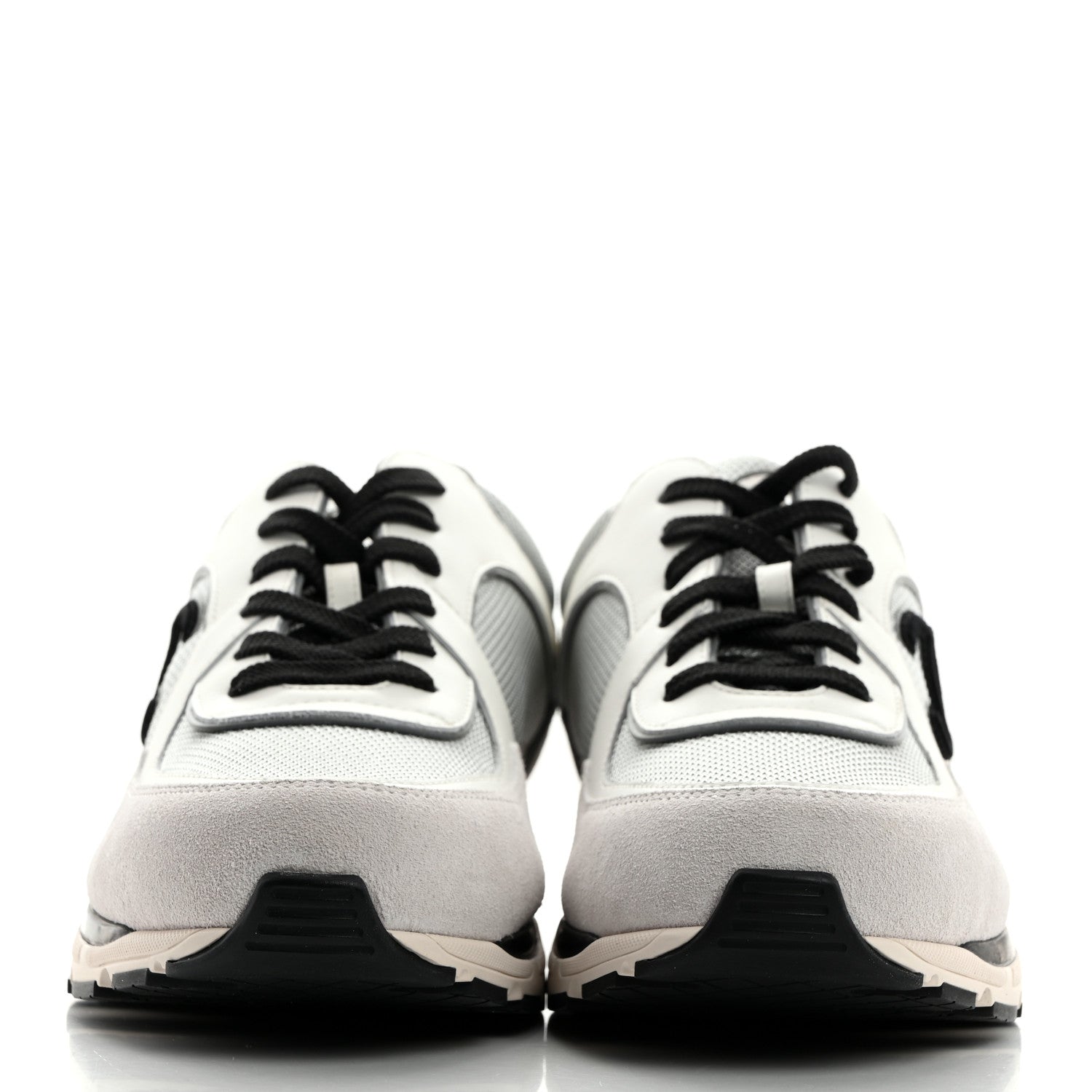 Chanel Mesh Suede Calfskin Mens CC Sneakers 44 White Silver Light Grey 2 of 9