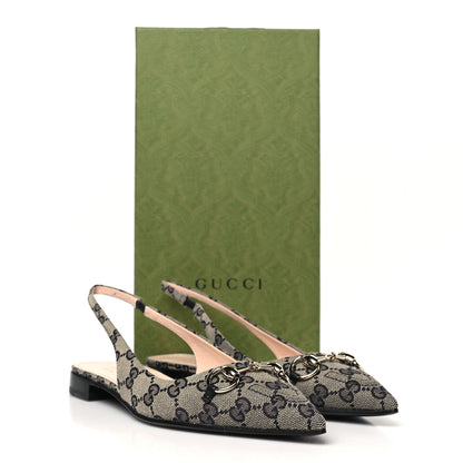 Gucci Monogram Horsebit Womens Slingback Ballet Flat 38.5 Beige Blue 10 of 10