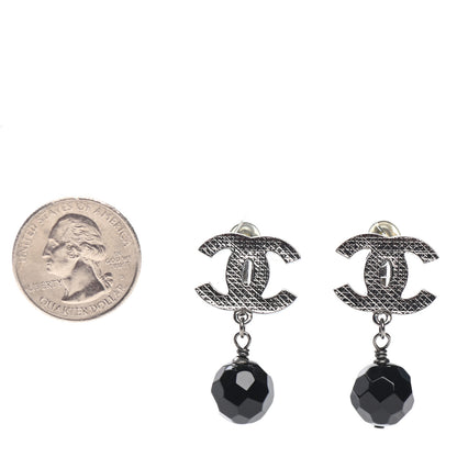 Chanel Ruthenium CC Bead Drop Clip On Earrings Black 2 of 3