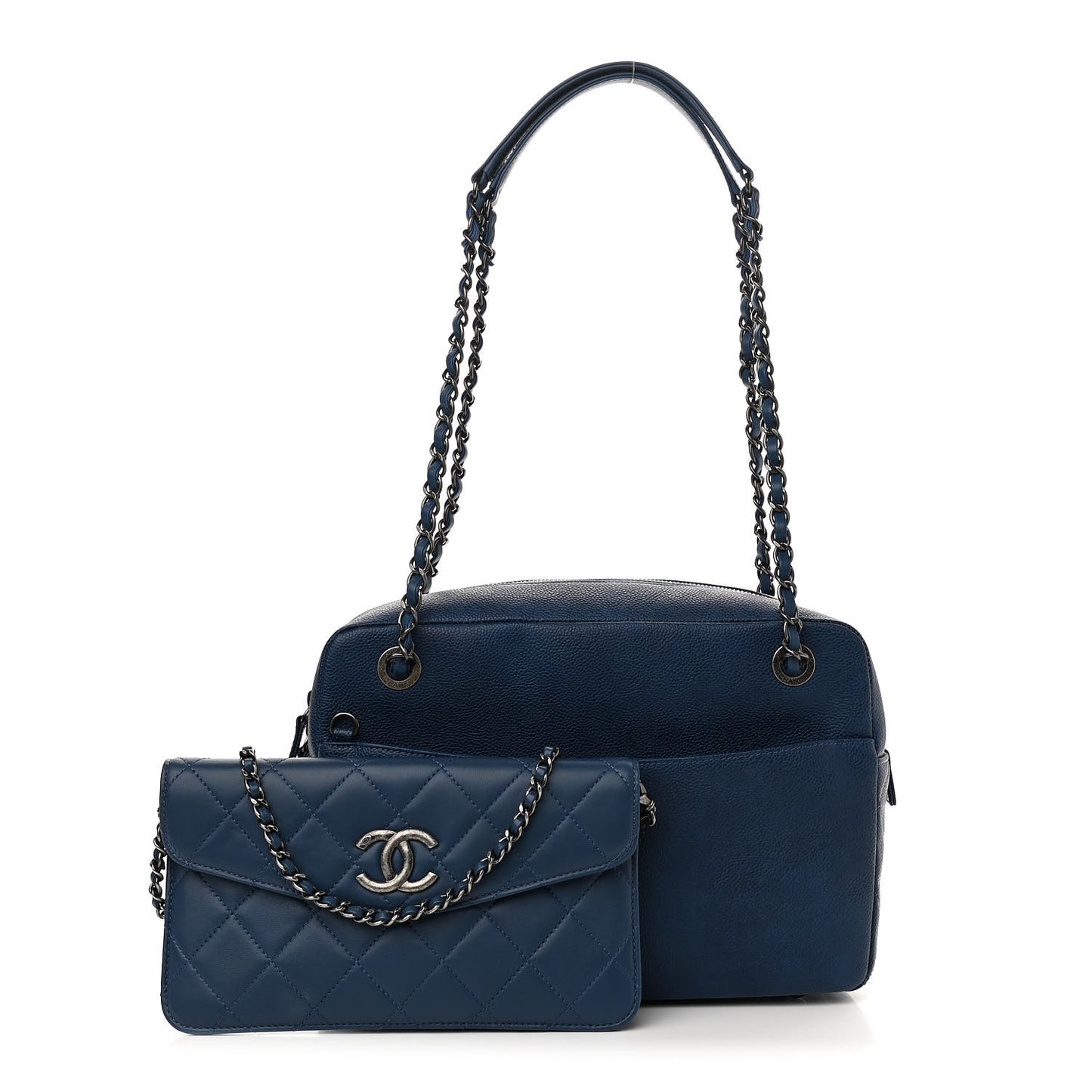Caviar Lambskin Quilted Coco Break Camera Case Navy Blue