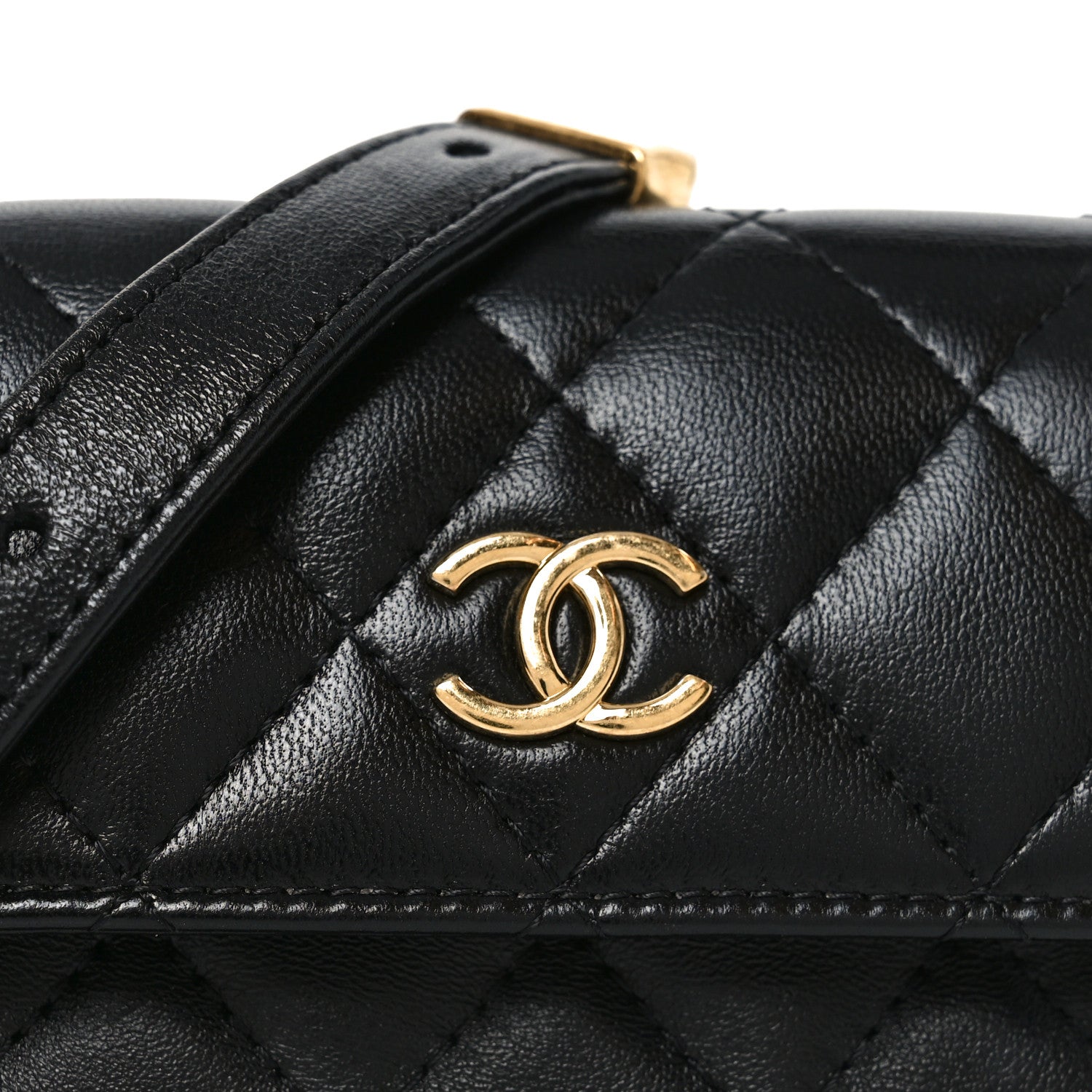 Chanel Lambskin Resin Pearl Quilted Mini Belt Bag Black 9 of 11