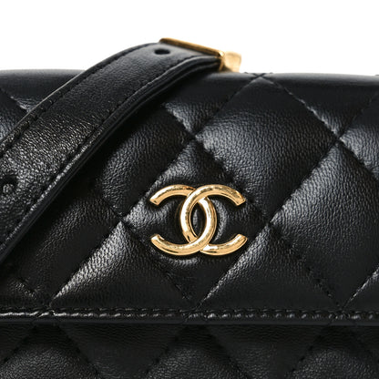 Chanel Lambskin Resin Pearl Quilted Mini Belt Bag Black 9 of 11