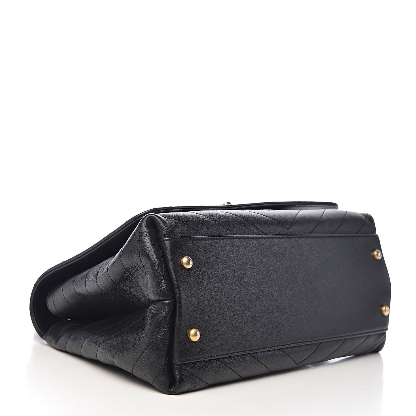 Grained Calfskin Elaphe Stitched Medium Chevron Chic Top Handle Flap Black