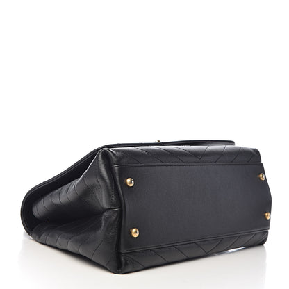 Chanel Grained Calfskin Elaphe Stitched Medium Chevron Chic Top Handle Flap Black 4 of 12