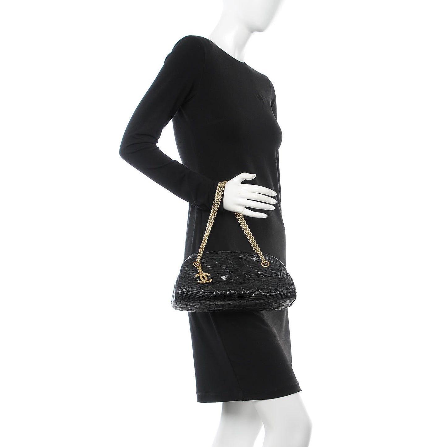 Lizard Quilted Small Just Mademoiselle Bowling Bag Black