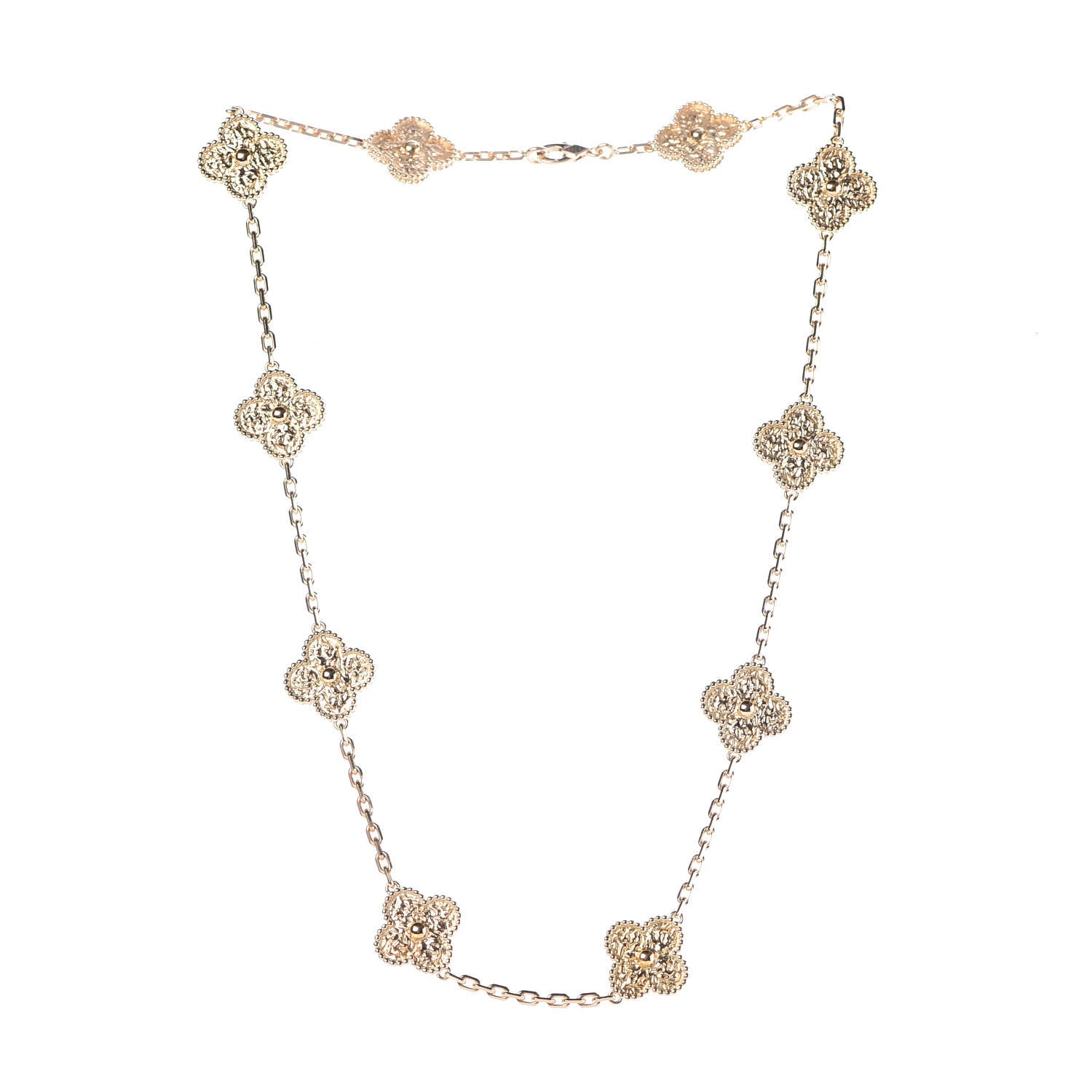 Van Cleef & Arpels 18K Yellow Gold 10 Motifs Vintage Alhambra Necklace 3 of 6