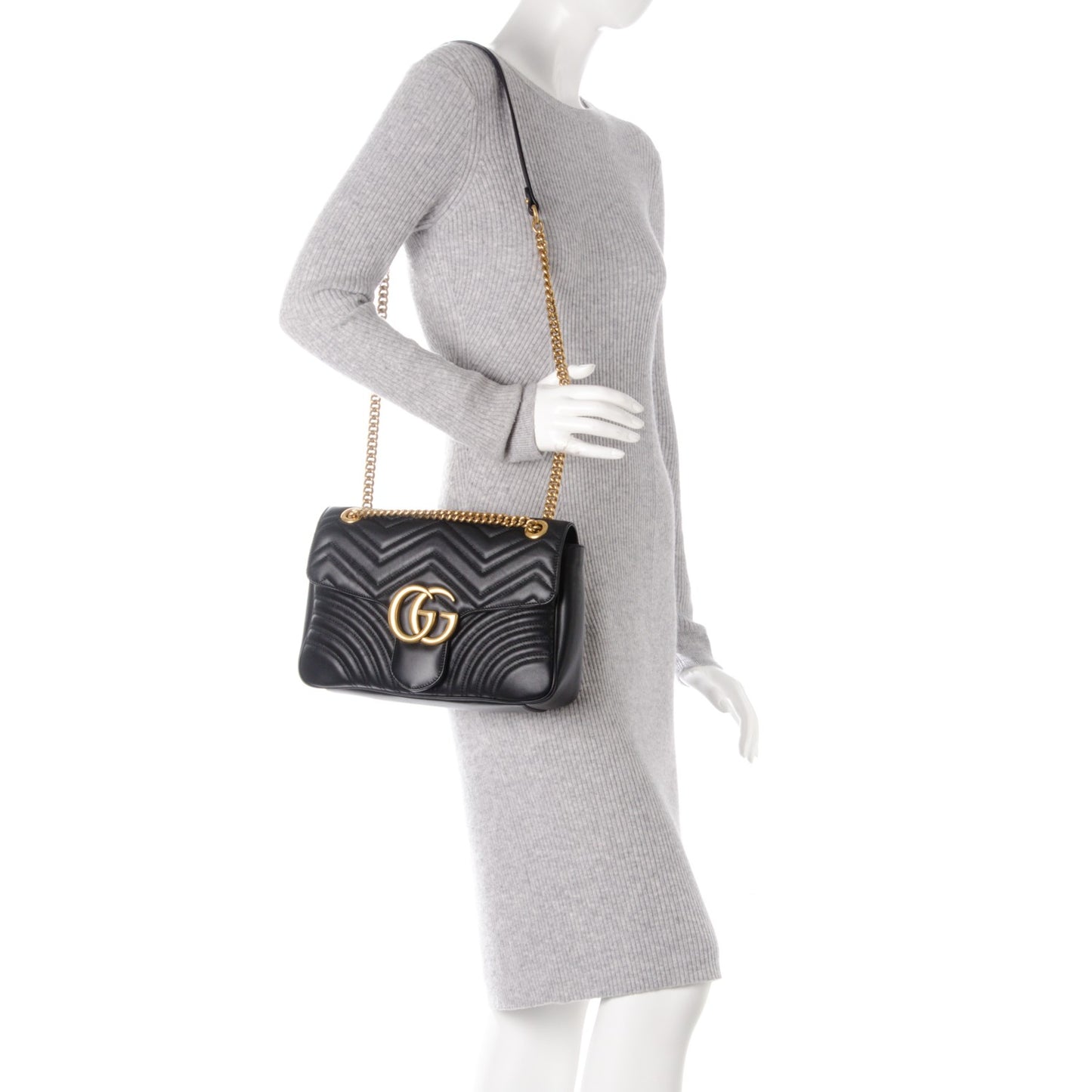 Calfskin Matelasse Medium GG Marmont Shoulder Bag Black