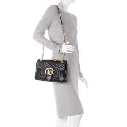 Gucci Calfskin Matelasse Medium GG Marmont Shoulder Bag Black 2 of 7