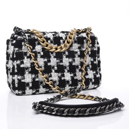 Chanel Tweed Quilted Medium 19 Flap Black Ecru White 2 of 9