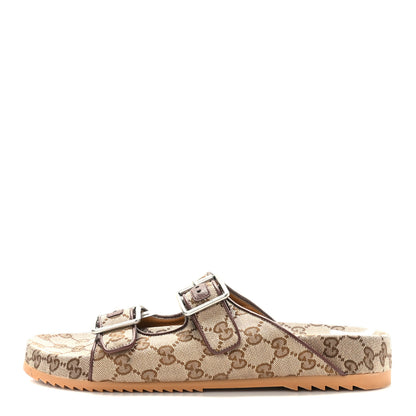 Gucci GG Monogram Lavaredo Eco Fabric Mens Slide Sandals With Straps 10 Beige Ebony Light Brown 1 of 8