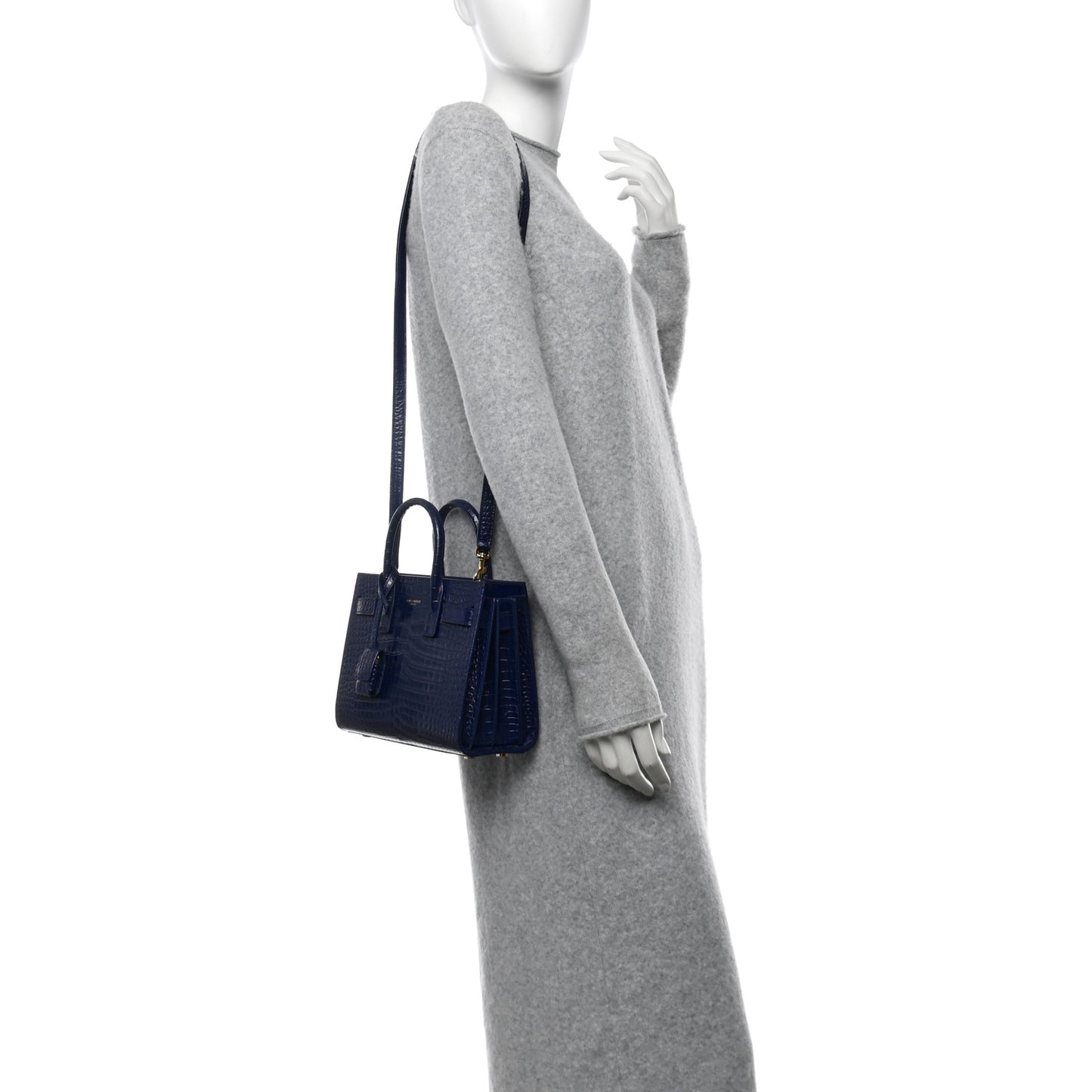 Calfskin Crocodile Embossed Nano Sac De Jour Saphir