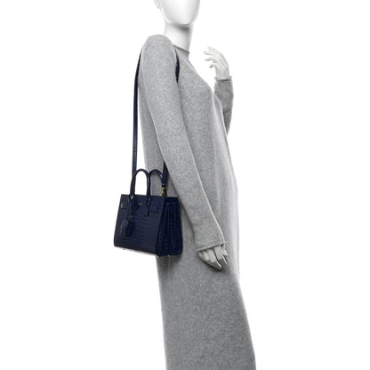 Saint Laurent Calfskin Crocodile Embossed Nano Sac De Jour Saphir 2 of 12