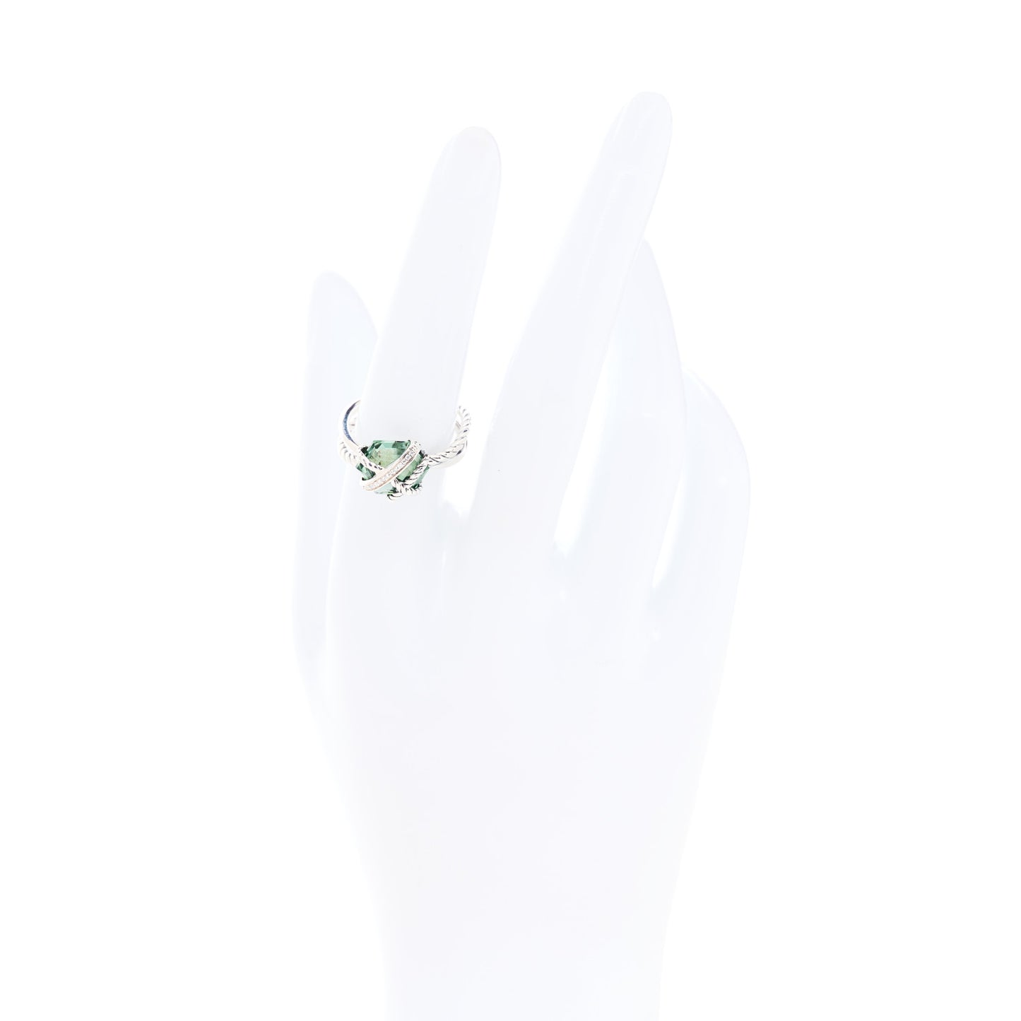 Sterling Silver Diamond Prasiolite 10mm Cable Wrap Ring 54 7