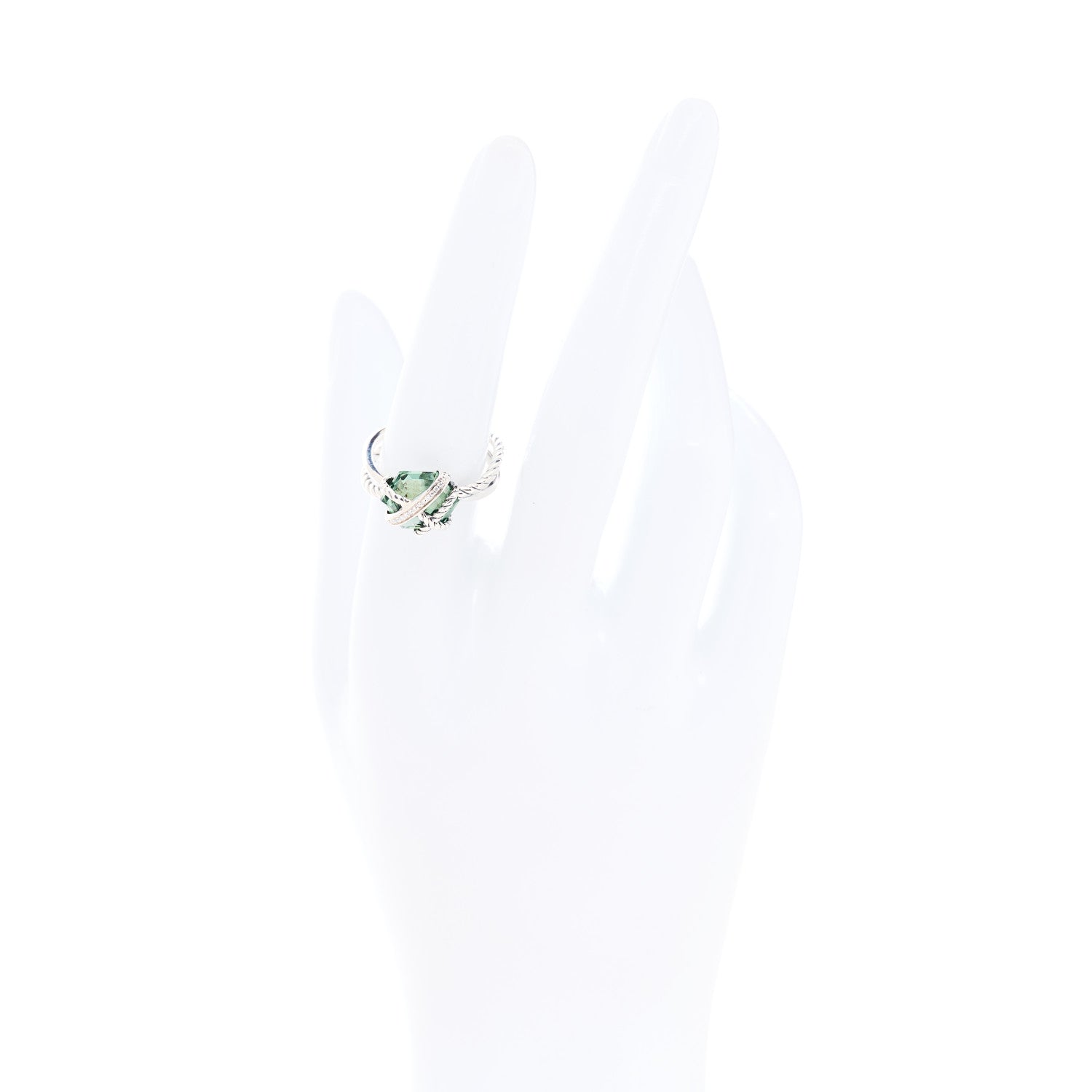 David Yurman Sterling Silver Diamond Prasiolite 10mm Cable Wrap Ring 54 7 2 of 5
