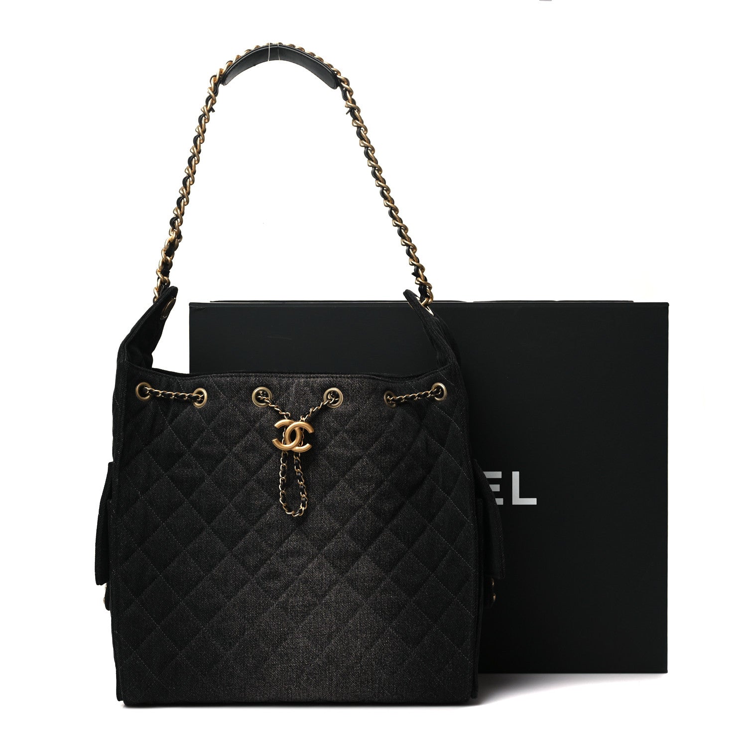 Chanel Washed Denim Quilted Medium Chanel 25 Handbag Black 12 of 12