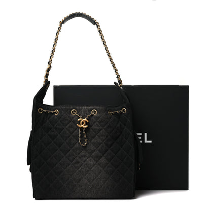 Chanel Washed Denim Quilted Medium Chanel 25 Handbag Black 12 of 12