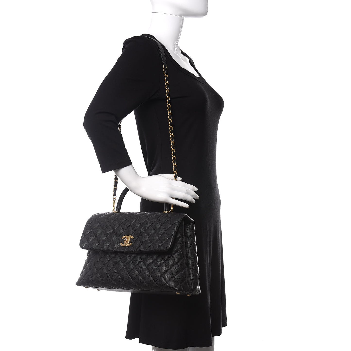 Caviar Quilted Medium Coco Handle Flap Black