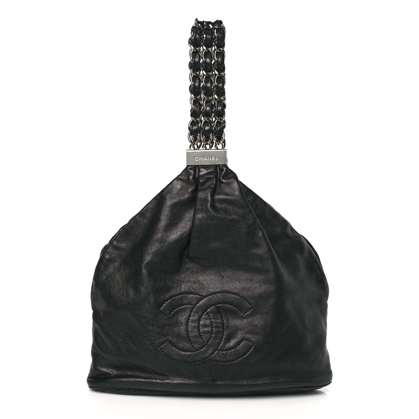 Lambskin Mini Rock and Chain Hobo Black