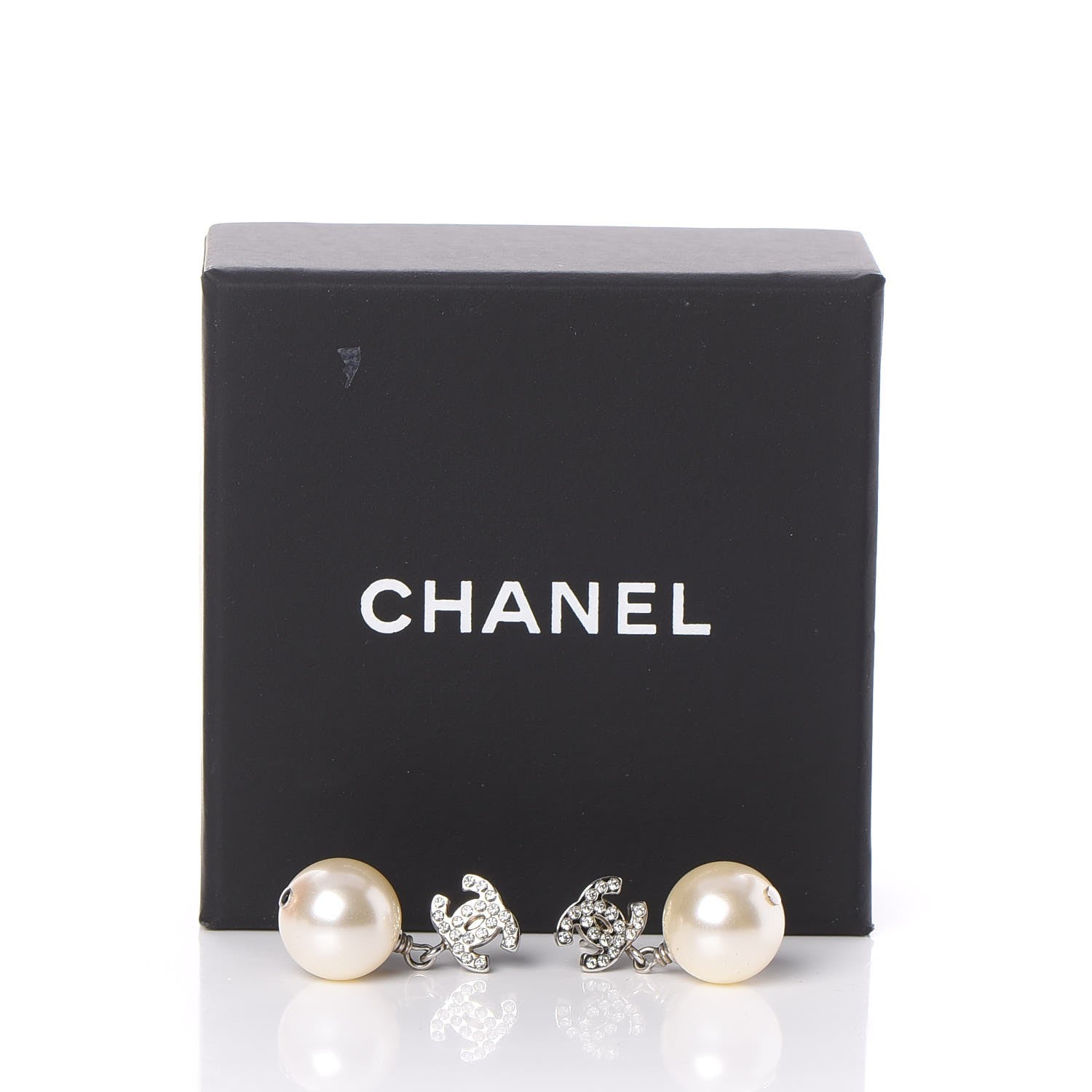 Chanel Crystal Pearl CC Drop Earrings Silver 5 of 5