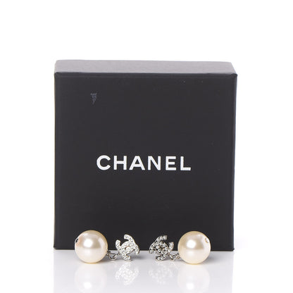 Chanel Crystal Pearl CC Drop Earrings Silver 5 of 5